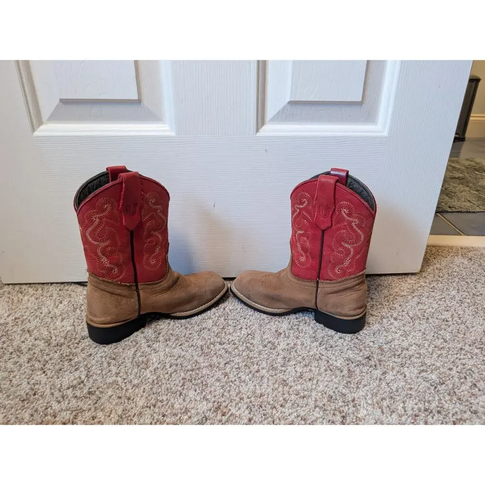 Ariat Tombstone Kids Western Boots Size 11 Brown Red Square Toe Cowboy Leather